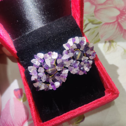 Statement Stud Rose Quartz and Amethyst Crystal Earrings