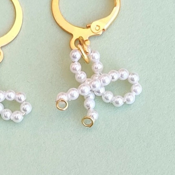 Natural Pearl Bow Earrings with Golden Hoops