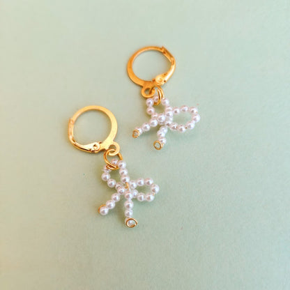 Natural Pearl Bow Earrings with Golden Hoops