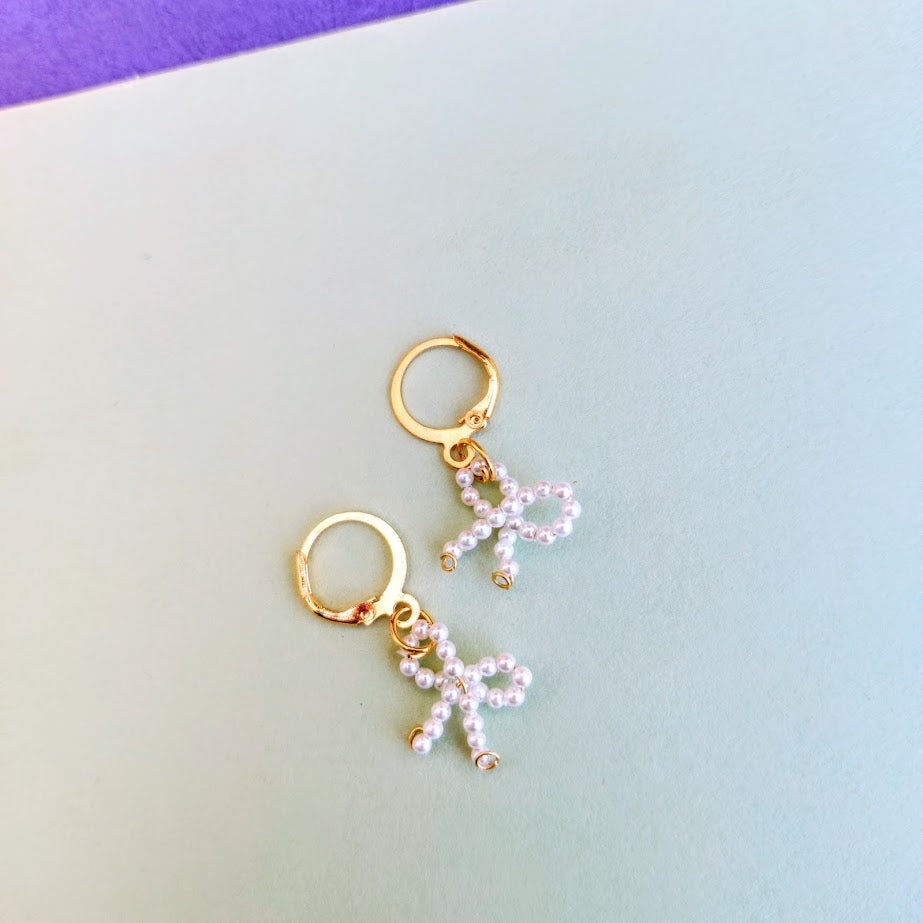 Natural Pearl Bow Earrings with Golden Hoops