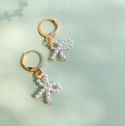 Natural Pearl Bow Earrings with Golden Hoops