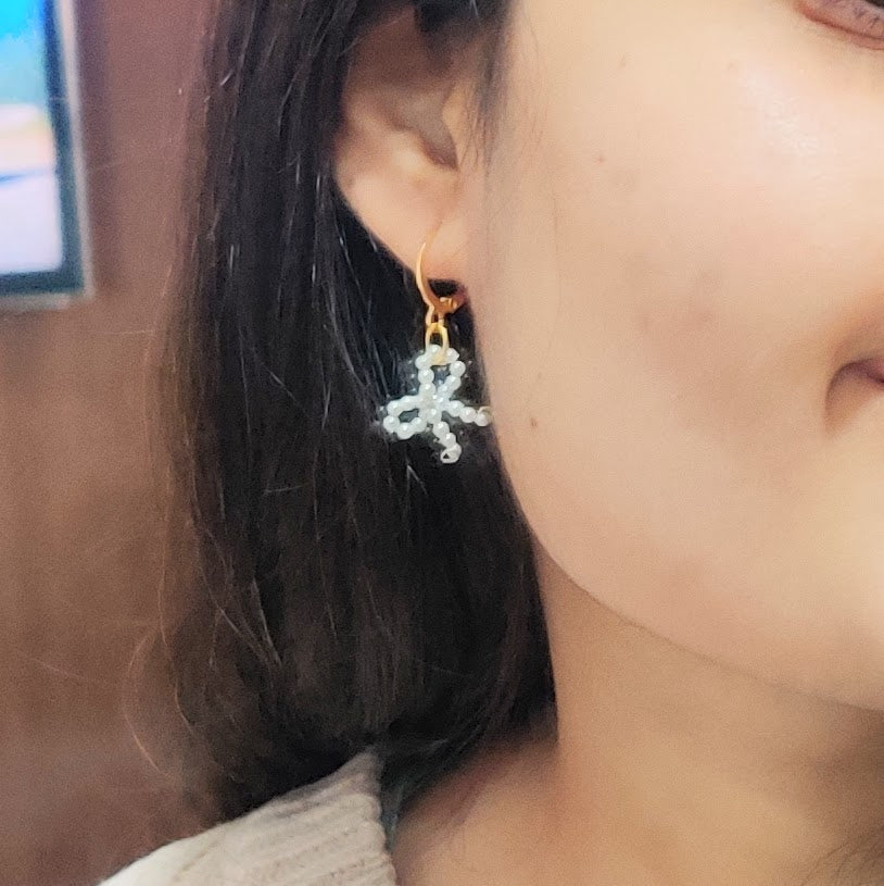 Natural Pearl Bow Earrings with Golden Hoops