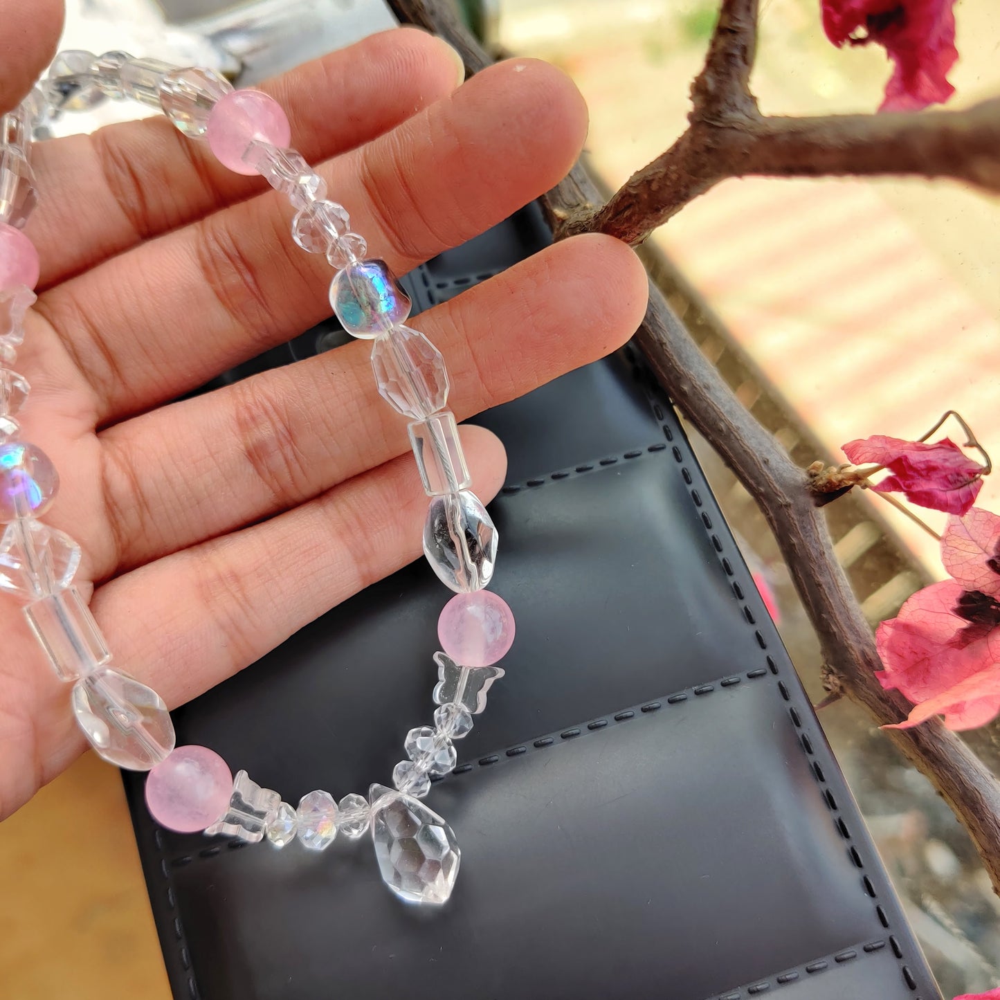 Pink Crystal Glass Suncatcher Phone Charm