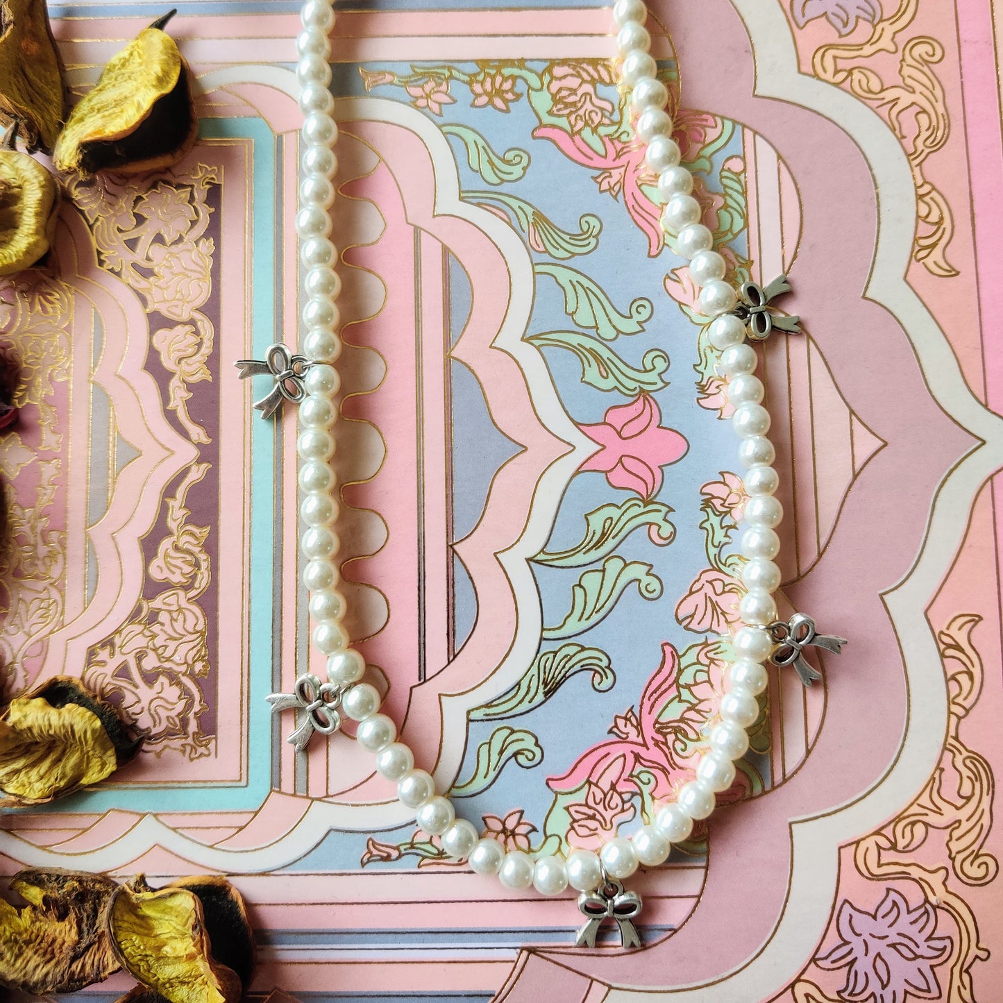 Pearl Necklace with Bow Charm
