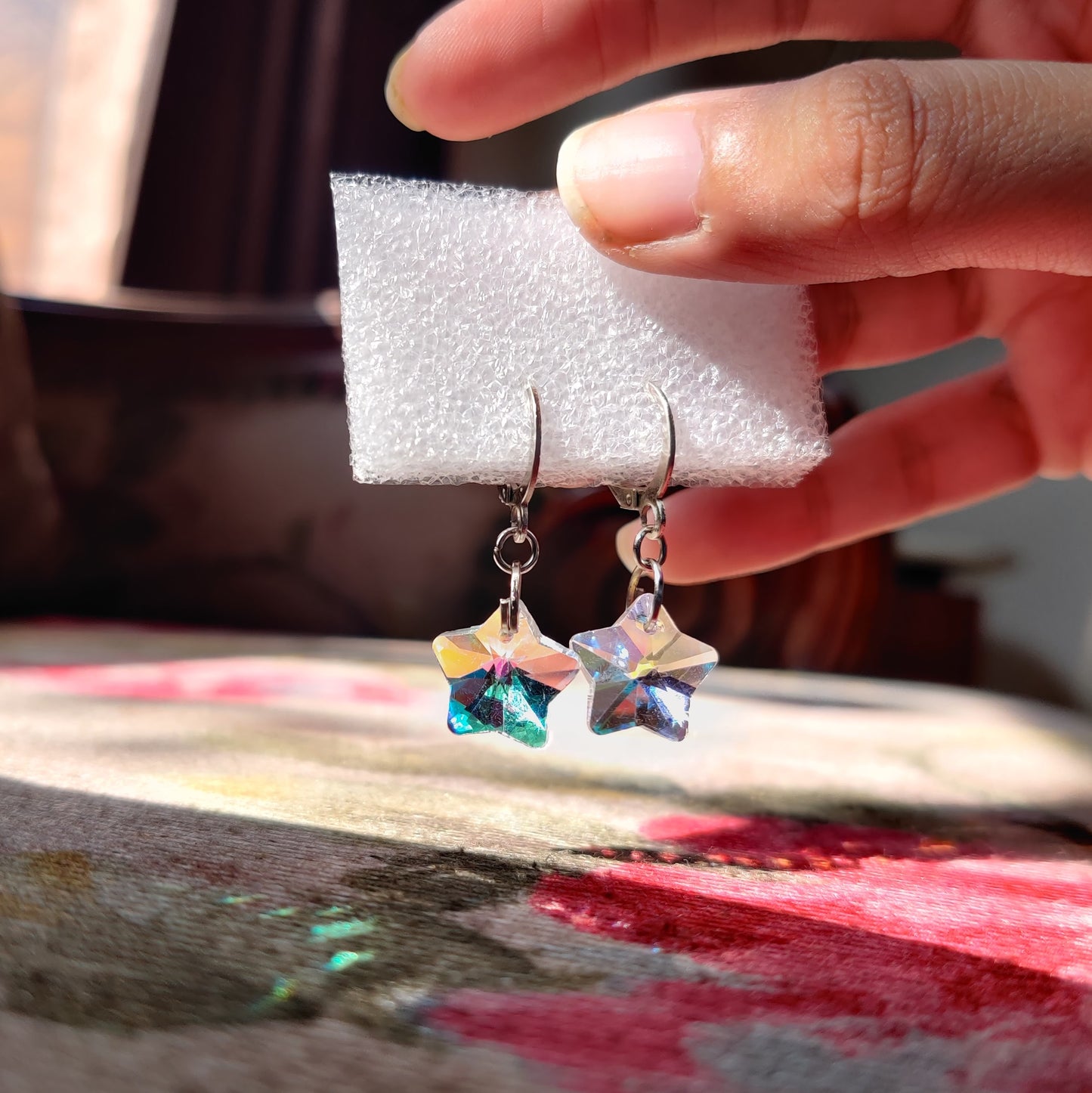 Rainbow Crystal Star Earrings