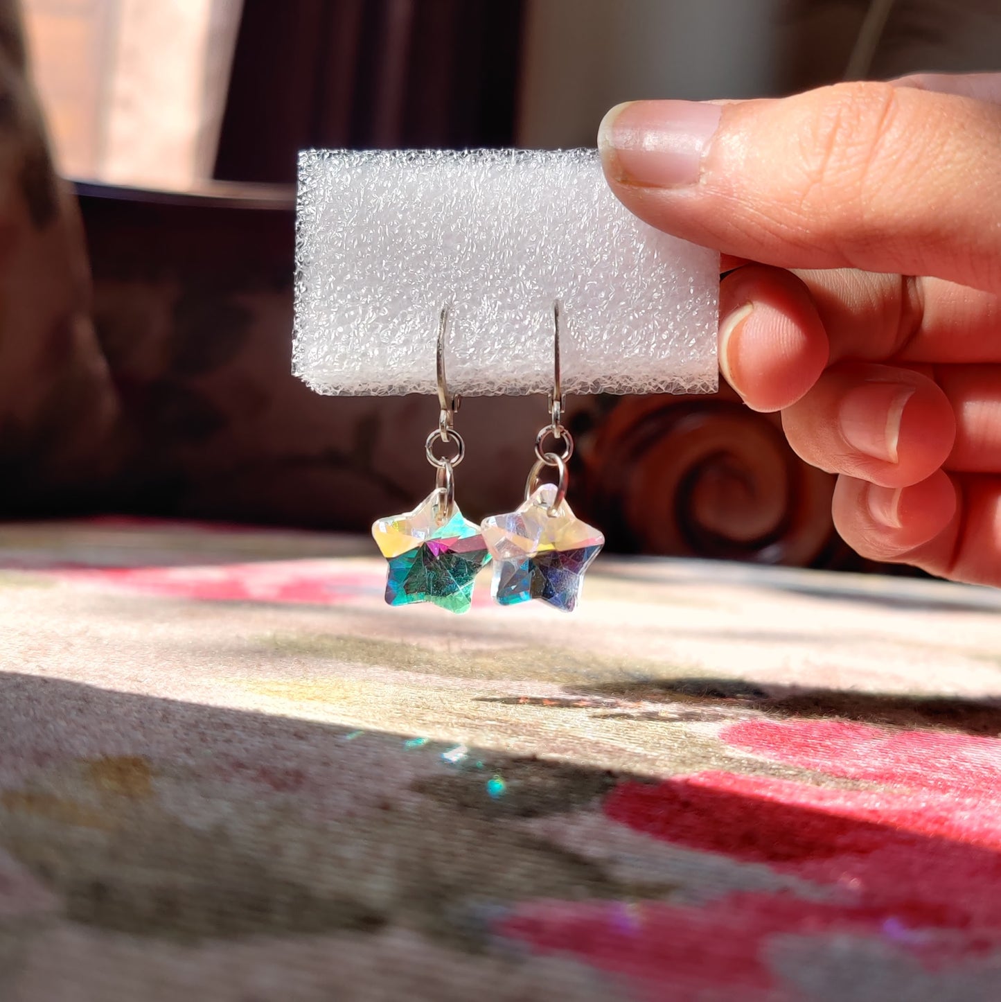 Rainbow Crystal Star Earrings