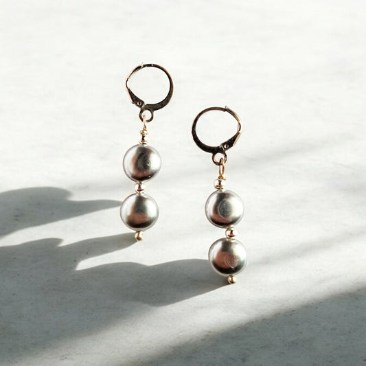 Silver Dew Grey Pearls Drop Earrings