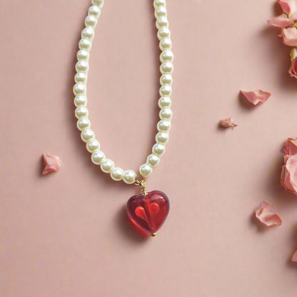Crimson Heart Pearl Necklace