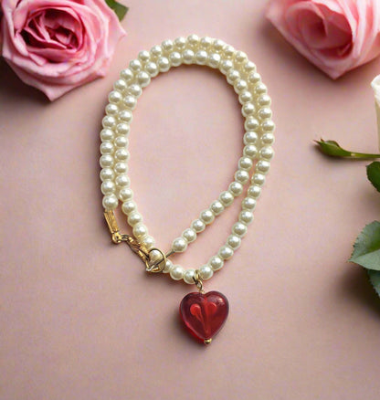 Crimson Heart Pearl Necklace