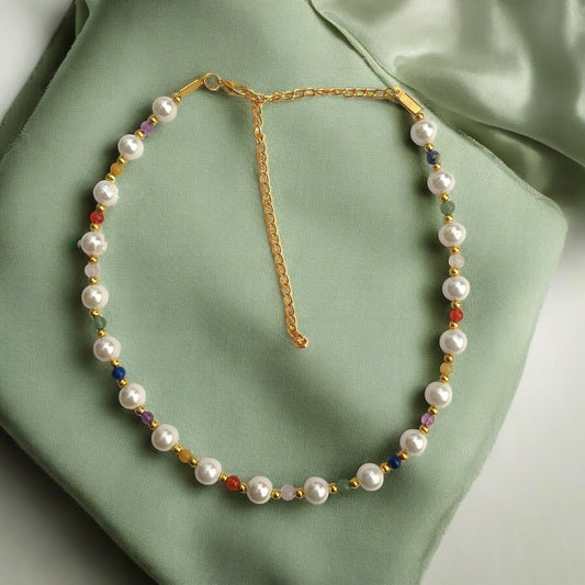 Celestial Harmony Natural Pearls and Crystals Necklace