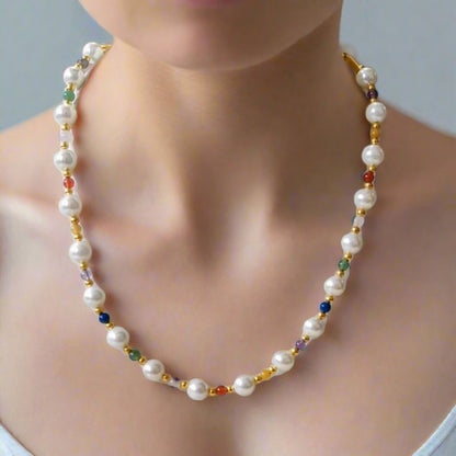 Celestial Harmony Natural Pearls and Crystals Necklace