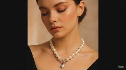 Classic Pearl Necklace with Toggle Clasp and Heart Charm