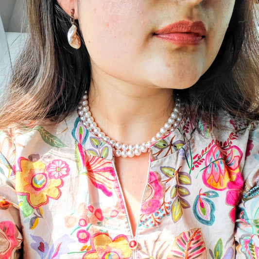 2 Strand Pink Pearl Choker Necklace